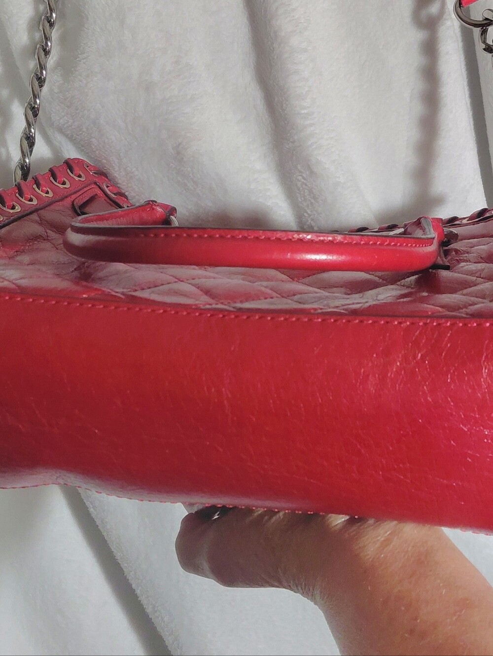 Michael Kors Hamilton Hippie Grommet Red Quilted Leather Satchel Chain Strap - Picture 4 of 8